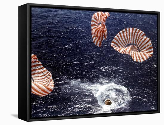 Apollo 15 Splashing Down in Pacific Ocean W. Parachutes Trailing Behind-null-Framed Stretched Canvas