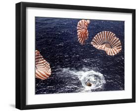 Apollo 15 Splashing Down in Pacific Ocean W. Parachutes Trailing Behind-null-Framed Photographic Print