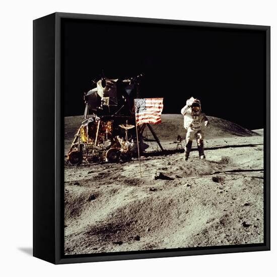 Apollo 16 Astronaut Salutes the US Flag on the Moon, July 21-24, 1971-null-Framed Stretched Canvas