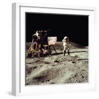 Apollo 16 Astronaut Salutes the US Flag on the Moon, July 21-24, 1971-null-Framed Photo