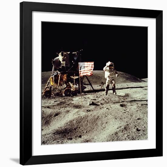 Apollo 16 Astronaut Salutes the US Flag on the Moon, July 21-24, 1971-null-Framed Photo