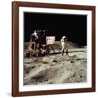 Apollo 16 Astronaut Salutes the US Flag on the Moon, July 21-24, 1971-null-Framed Photo