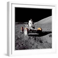 Apollo 17 Astronaut Eugene A. Cernan Driving the Lunar Rover, 1972-null-Framed Photographic Print