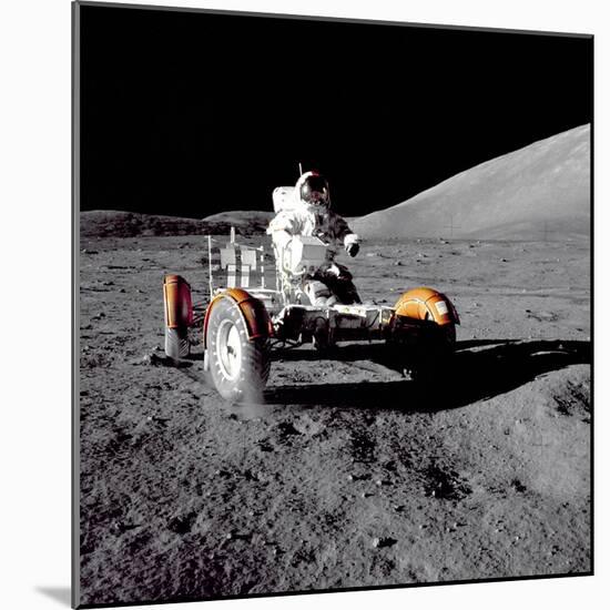 Apollo 17 Astronaut Eugene A. Cernan Driving the Lunar Rover, 1972-null-Mounted Photographic Print