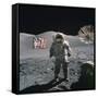 Apollo 17 Astronaut Stands Between US Flag and Lunar Rover, Dec 12, 1971-null-Framed Stretched Canvas