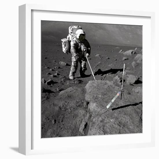 Apollo 17 Geologist-Astronaut Harrison Schmitt Covered with Lunar Dirt-null-Framed Photo