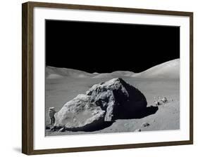 Apollo 17 Geologist-Astronaut Harrison Schmitt Standing Next to a Huge, Split Lunar Boulder-null-Framed Photo