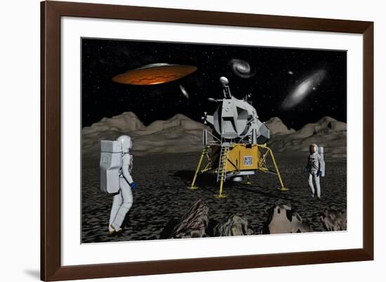 Apollo Astronauts Coming into Contact with an Alien Ufo While on the Moon-null-Framed Art Print