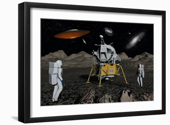 Apollo Astronauts Coming into Contact with an Alien Ufo While on the Moon-null-Framed Art Print