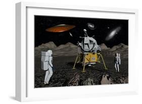 Apollo Astronauts Coming into Contact with an Alien Ufo While on the Moon-null-Framed Art Print