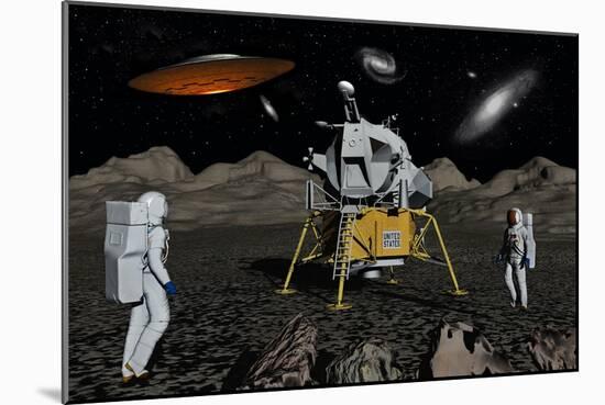 Apollo Astronauts Coming into Contact with an Alien Ufo While on the Moon-null-Mounted Art Print