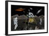 Apollo Astronauts Coming into Contact with an Alien Ufo While on the Moon-null-Framed Art Print