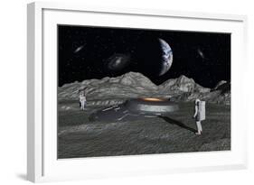 Apollo Astronauts Discover a Ufo on the Surface of the Moon-Stocktrek Images-Framed Art Print
