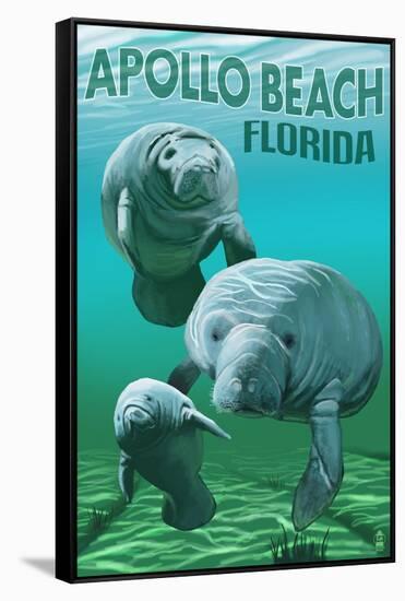 Apollo Beach, Florida - Manatees-Lantern Press-Framed Stretched Canvas