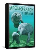 Apollo Beach, Florida - Manatees-Lantern Press-Framed Stretched Canvas