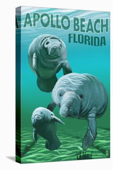 Apollo Beach, Florida - Manatees-Lantern Press-Stretched Canvas