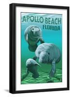 Apollo Beach, Florida - Manatees-Lantern Press-Framed Art Print