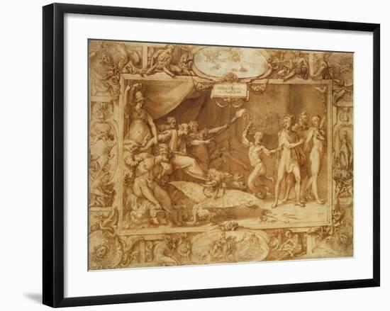 Apollo Being Led Astray, C.1572 (Pen and Ink with Wash on Tracing Paper over Pencil)-Federico Zuccaro-Framed Giclee Print