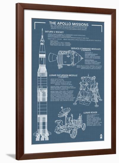 Apollo Missions - Blueprint Poster-Lantern Press-Framed Art Print