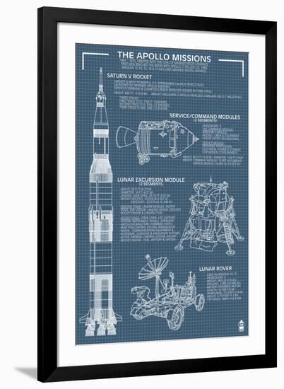 Apollo Missions - Blueprint Poster-Lantern Press-Framed Art Print