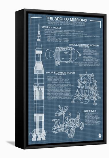 Apollo Missions - Blueprint Poster-Lantern Press-Framed Stretched Canvas