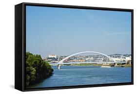 Apollo Most Bridge, Bratislava Castle, Danube River, Bratislava, Slovakia, Europe-Christian Kober-Framed Stretched Canvas