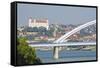 Apollo Most Bridge, Bratislava Castle, Danube River, Bratislava, Slovakia, Europe-Christian Kober-Framed Stretched Canvas