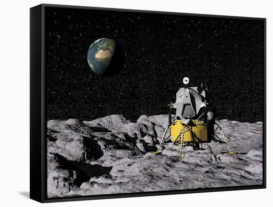 Apollo on Surface of Moon, with Earth in the Background-null-Framed Stretched Canvas