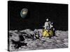 Apollo on Surface of Moon, with Earth in the Background-null-Stretched Canvas