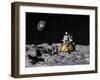 Apollo on Surface of Moon, with Earth in the Background-null-Framed Art Print