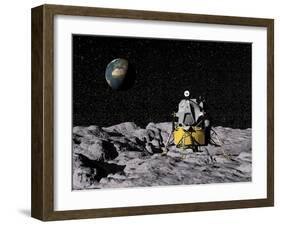 Apollo on Surface of Moon, with Earth in the Background-null-Framed Art Print