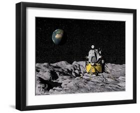 Apollo on Surface of Moon, with Earth in the Background-null-Framed Art Print