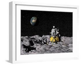 Apollo on Surface of Moon, with Earth in the Background-null-Framed Art Print
