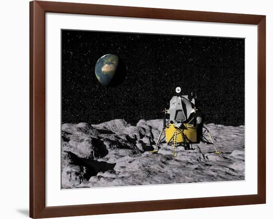 Apollo on Surface of Moon, with Earth in the Background-null-Framed Art Print