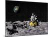 Apollo on Surface of Moon, with Earth in the Background-null-Mounted Art Print