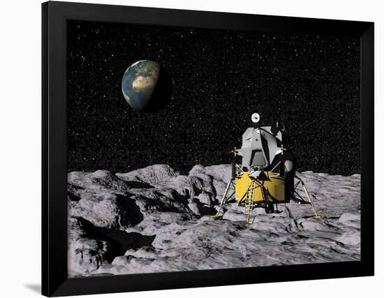 Apollo on Surface of Moon, with Earth in the Background-null-Framed Art Print