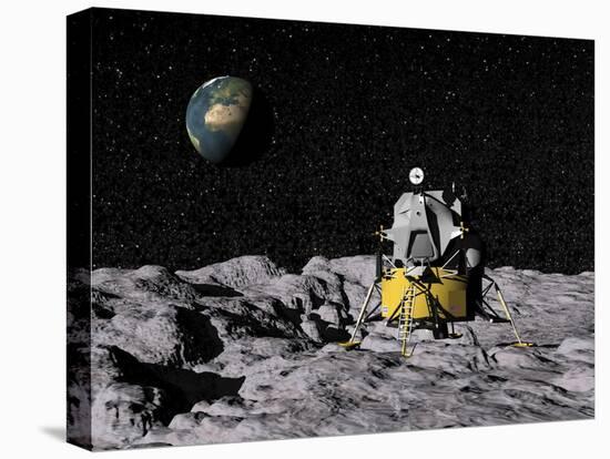 Apollo on Surface of Moon, with Earth in the Background-null-Stretched Canvas