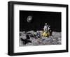 Apollo on Surface of Moon, with Earth in the Background-null-Framed Art Print