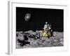 Apollo on Surface of Moon, with Earth in the Background-null-Framed Art Print