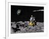 Apollo on Surface of Moon, with Saturn V Rocket in the Background-null-Framed Art Print