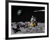 Apollo on Surface of Moon, with Saturn V Rocket in the Background-null-Framed Art Print