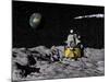 Apollo on Surface of Moon, with Saturn V Rocket in the Background-null-Mounted Art Print