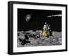 Apollo on Surface of Moon, with Saturn V Rocket in the Background-null-Framed Art Print