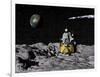 Apollo on Surface of Moon, with Saturn V Rocket in the Background-null-Framed Art Print