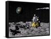 Apollo on Surface of Moon, with Saturn V Rocket in the Background-null-Framed Stretched Canvas