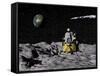 Apollo on Surface of Moon, with Saturn V Rocket in the Background-null-Framed Stretched Canvas