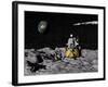 Apollo on Surface of Moon, with Saturn V Rocket in the Background-null-Framed Art Print