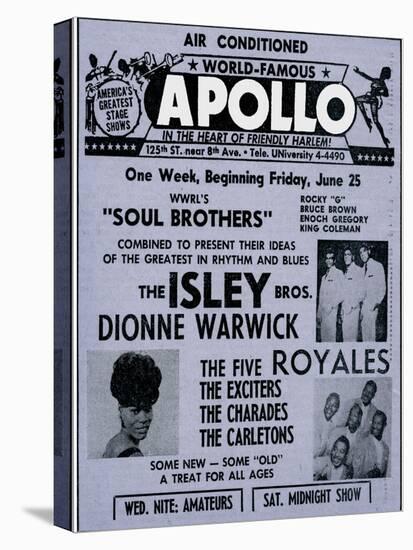 Apollo Theatre Ad: Soul Brothers, Isley Brothers, Dionne Warwick, Five Royales, Charades, Carletons-null-Stretched Canvas