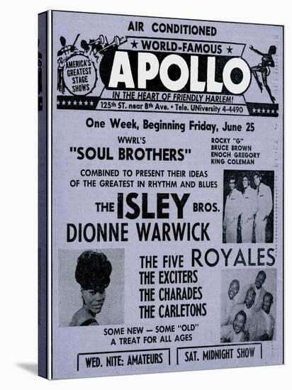 Apollo Theatre Ad: Soul Brothers, Isley Brothers, Dionne Warwick, Five Royales, Charades, Carletons-null-Stretched Canvas