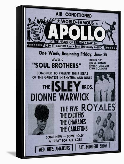 Apollo Theatre Ad: Soul Brothers, Isley Brothers, Dionne Warwick, Five Royales, Charades, Carletons-null-Framed Stretched Canvas